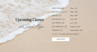 
  
    Dolce Glow – Upcoming Class Schedule with Isabel Alysa in Select Cities.
  
