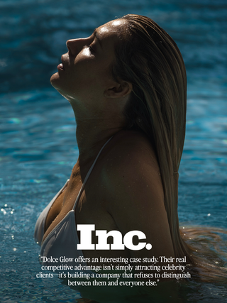 Isabel Alysa in swimming pool, wearing a white bikini top. Large white text at the bottom reads 'Inc. 
