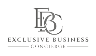 Exclusive Business Concierge logo featuring an elegant, intertwined 'EBC' monogram above the company name in a sleek, modern font.