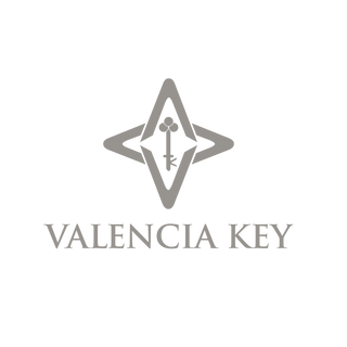 Gray logo and text of Valencia Key on a white background